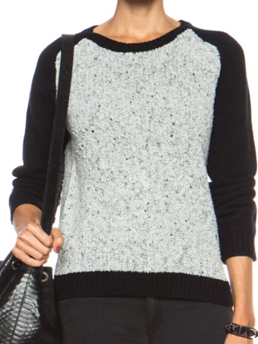 Rag & Bone Black and Grey Portia Crewneck Wool Nylon Blend Sweater L